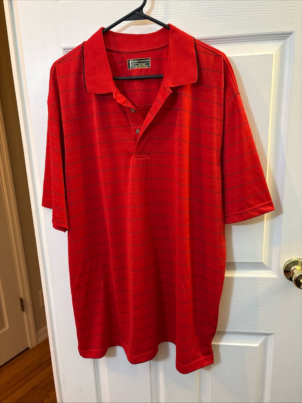 Fairway Outfitters Red Polo with Thin Black Stripes